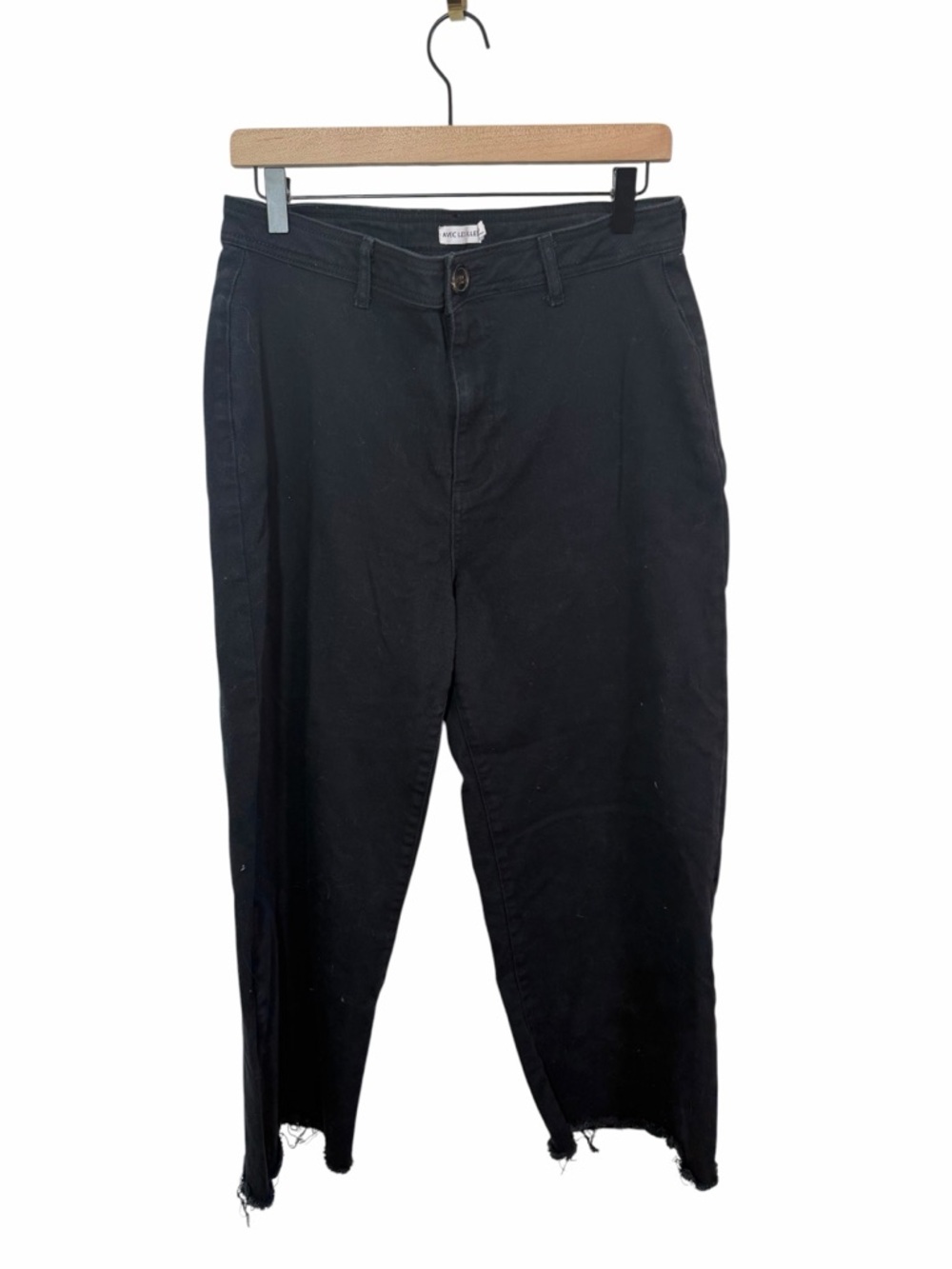 Avec Les Filles Black Cropped Ankle Jeans Chino Cotton Raw Hem Wide Leg